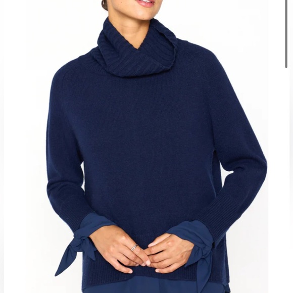 NWT Brochu Walker tie sleeve looker cashmere/wool sweater in navy. Size small. - Picture 2 of 8